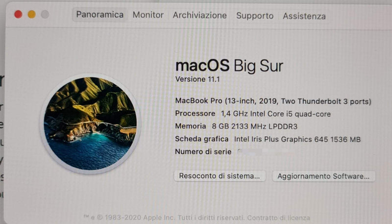 MacBook Pro 13" Retina 128 GB Argento
