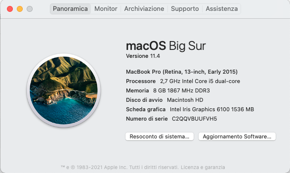 MacBook Pro 13" 256 GB Grigio Siderale